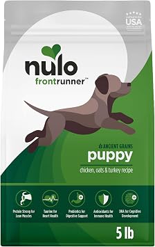 Nulo Frontrunner Puppy Food - High-Protein Chicken, Oats & Turkey Recipe Kibble, Natural Dry Dog Food with DHA, Ancient Grains, Probiotics, Taurine, Omega 3 for Small, Medium & Large Breeds, 5lb Bag