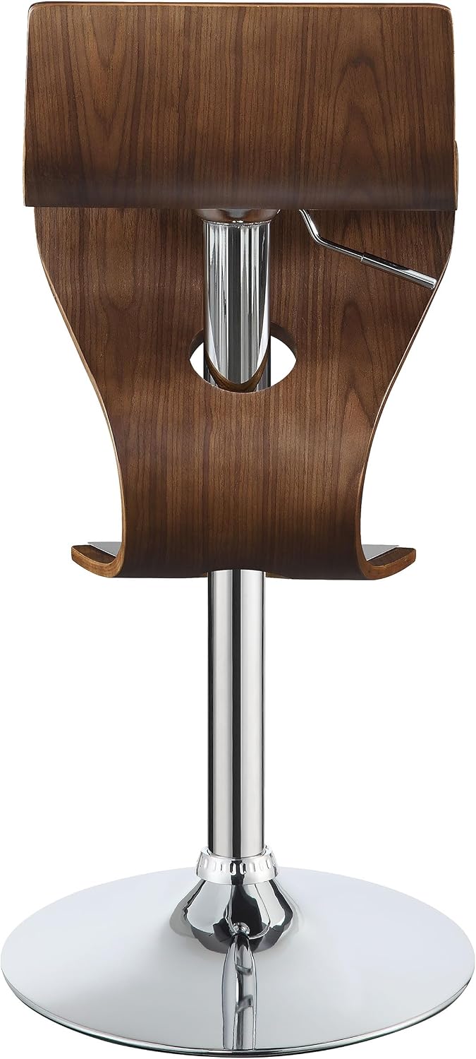 Coaster Home Furnishings - Covina - Metal & Wood - Adjustable Bar Stool with Wood Seat and Chrome Base - Mid-Century Modern - Dining Room & Wine Bar - Walnut - 100396