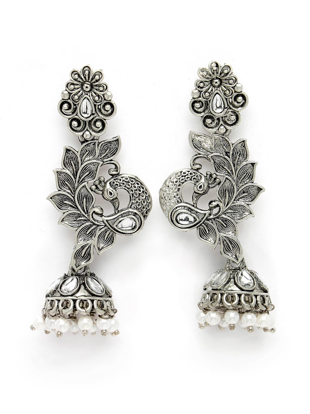 ADIVA Silver-Plated Kundan Stone Peacock Shaped Oxidised Traditional Jhumka Earrings Set for Women & Girls (B0CSSV4HP3) Amazon Price History, Amazon Price Tracker