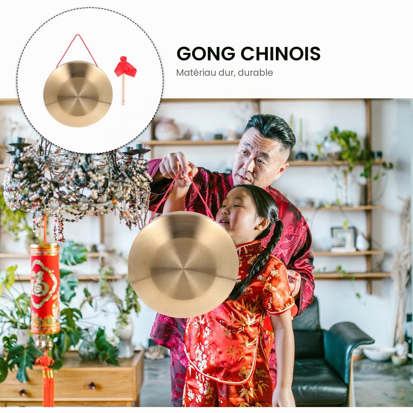 Generic Gong Traditionnel Chinois Doré 22 Cm Avec Marteau Percussion Instrument Pour Enfants Et Décoration Intérieure