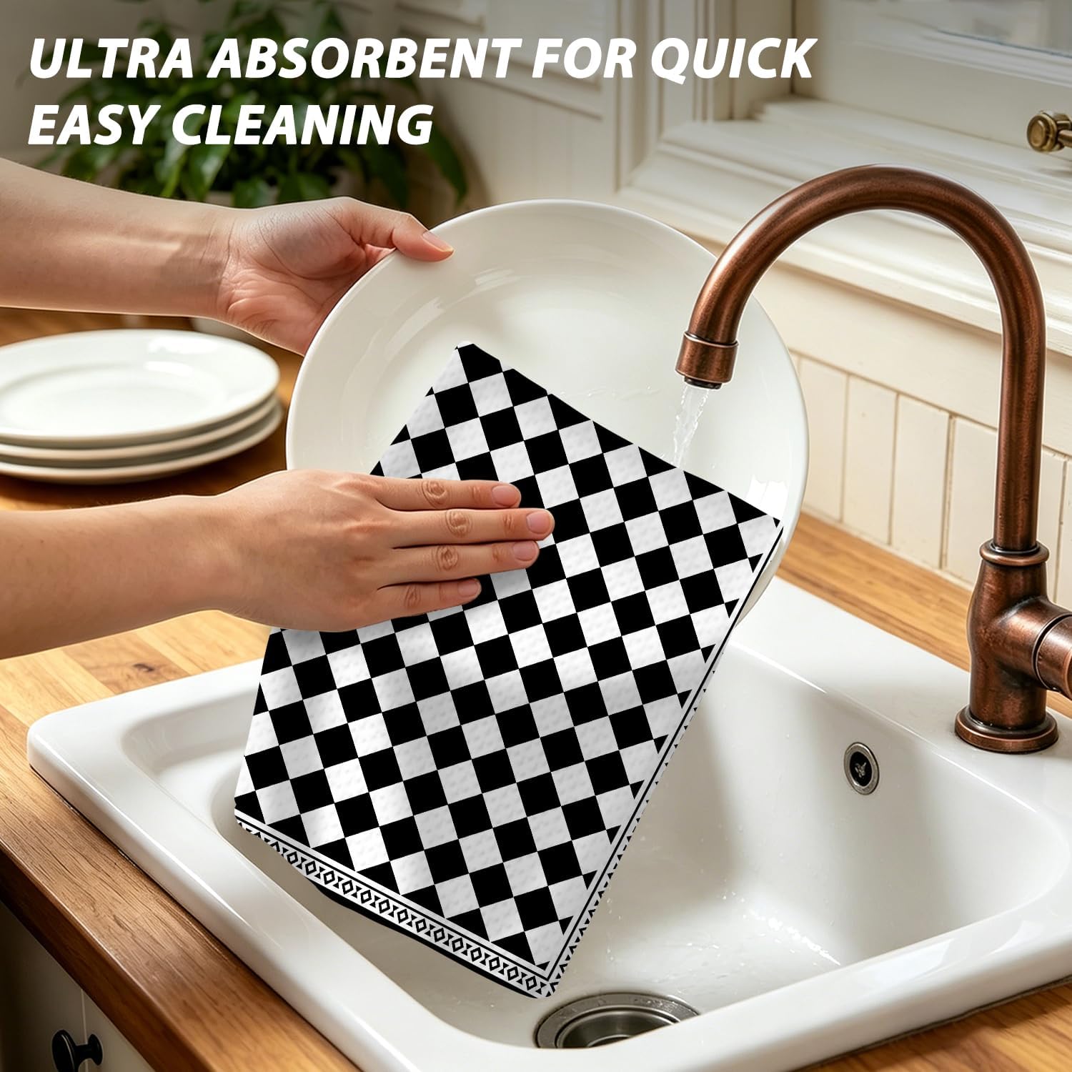 Bauhaus Black and White Checkered Bathroom Hand Towels Decor