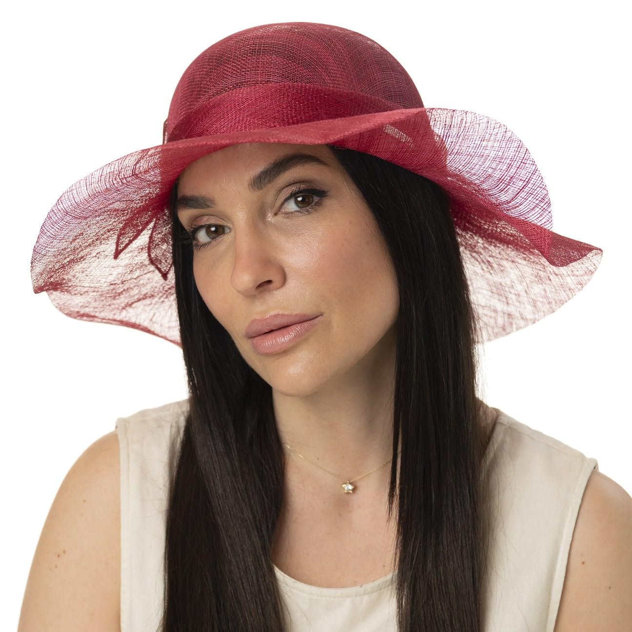 Seeberger Sombrero de Paja Sinamay Wavy Brim Mujer - Sol ocasión Especial con Banda Grosgrain Primavera/Verano Verano