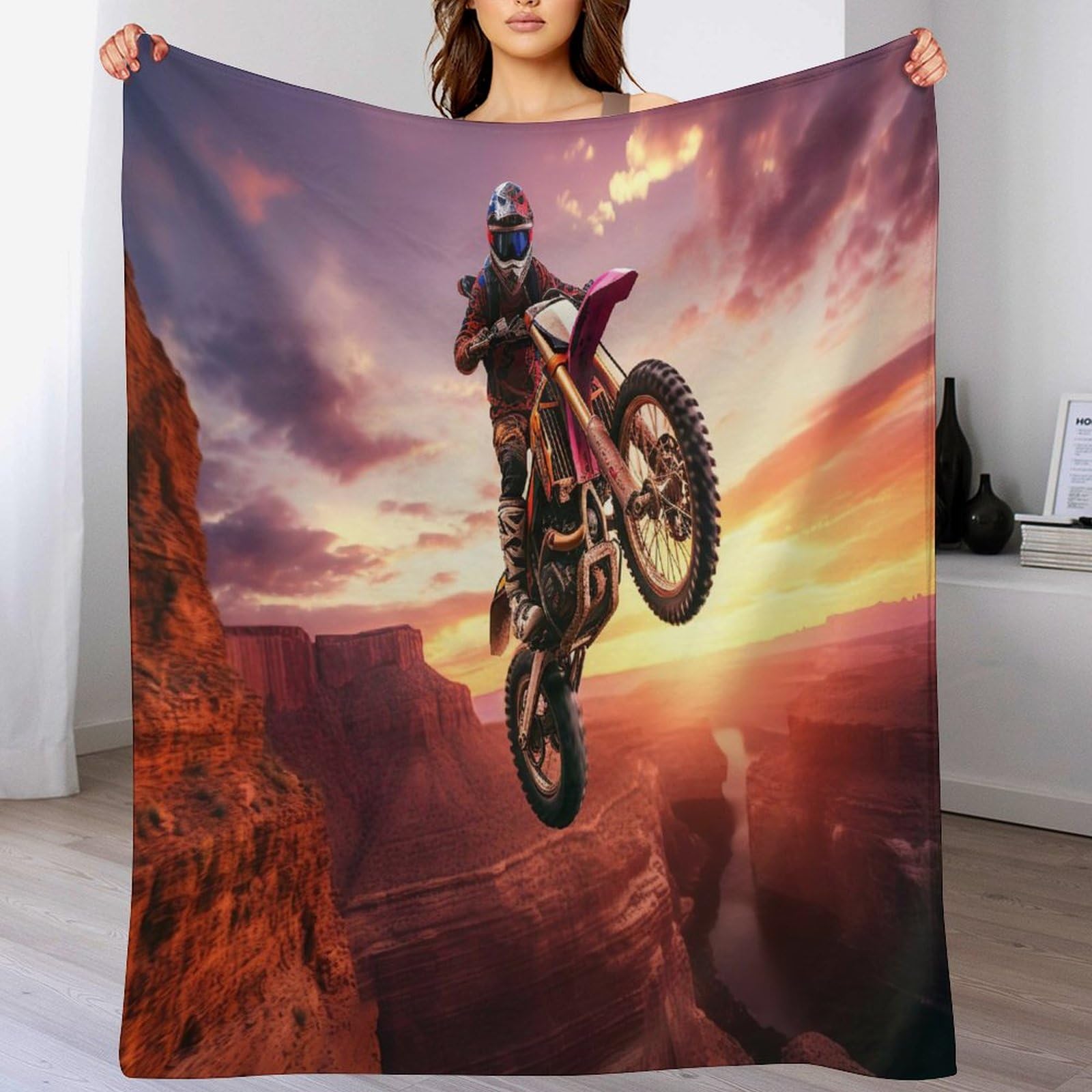Plaid polaire motocross jeté de canapé idéal pour soirées télé et voyage en lit