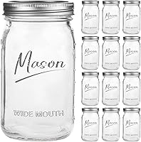 Galssmaic 32 oz Wide Mouth Mason Jars, 12 Pack with Airtight Lids - Thick Glass Canning Jars for Fermenting, Pickling, Meal Prep & Oats