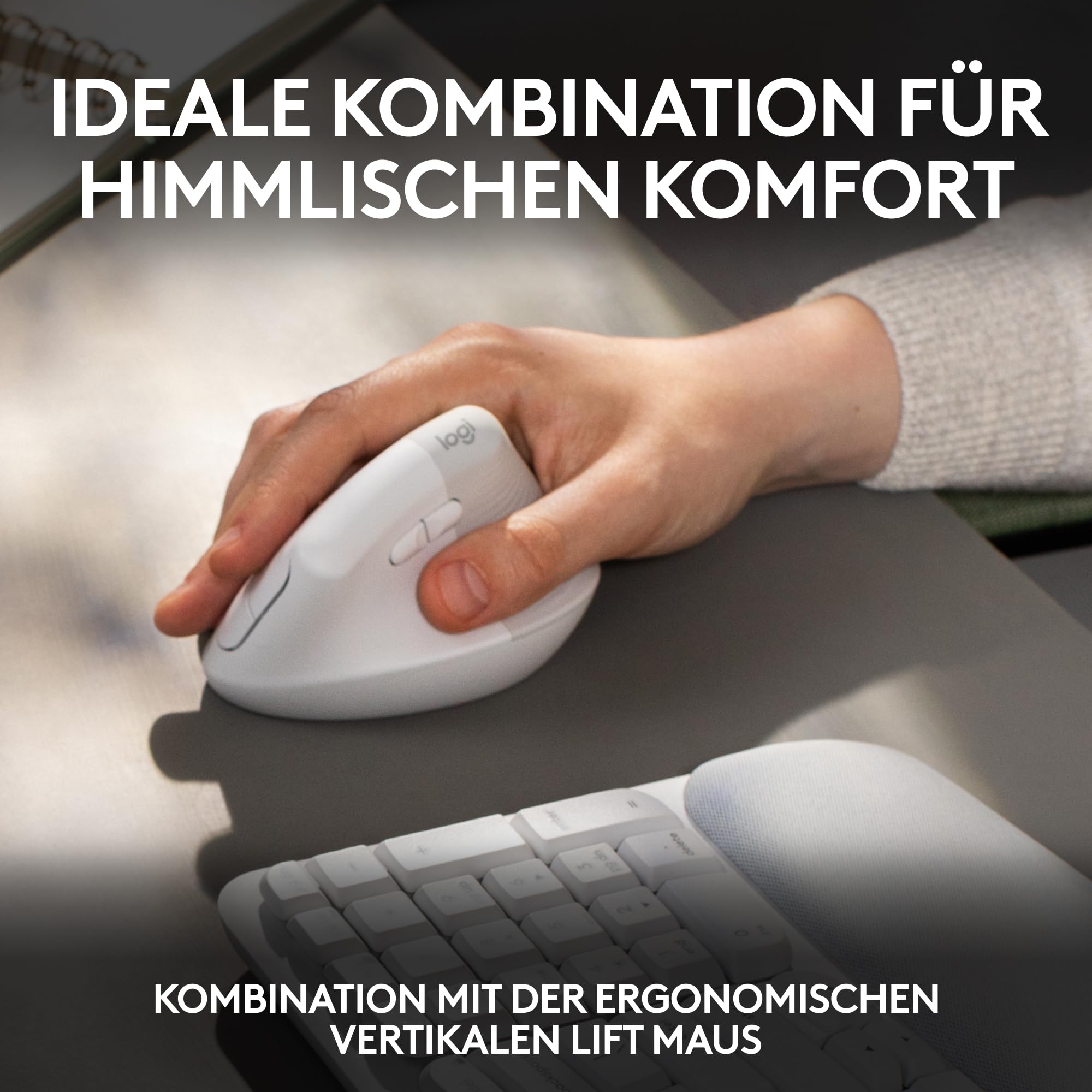 Logitech Wave Keys kabellose ergonomische Tastatur, gepolsterte Handballenauflage, natürliches Tippen, Easy-Switch, Bluetooth, Logi Bolt, Multi-OS,Windows/Mac, Deutsches QWERTZ Layout-Weiß