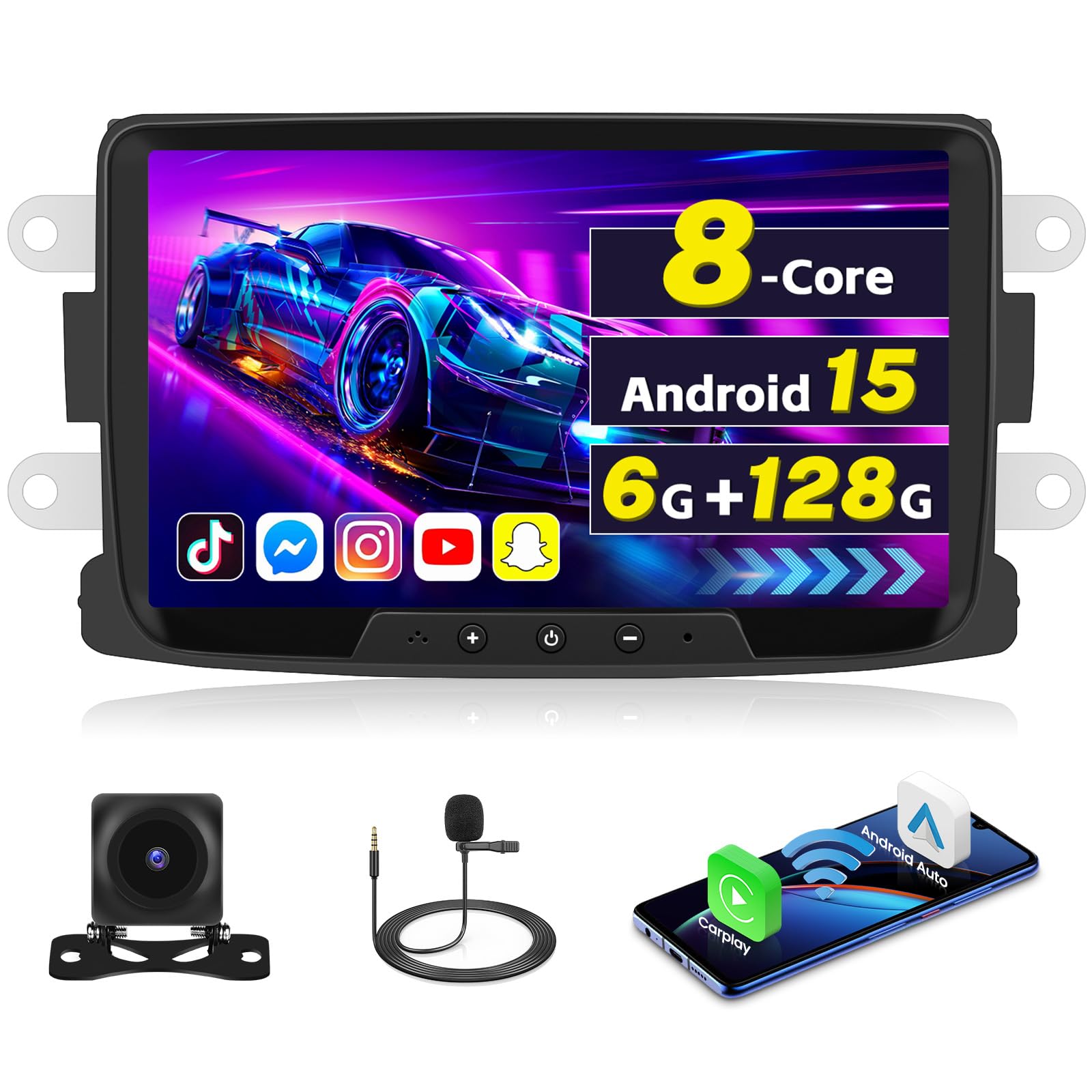 [6G+128G] Radio samochodowe Inefala Android 15 do Renault Dacia Duster Sandero Logan Dokker z bezprzewodowym Carplay Android Auto, 8-calowym ekranem dotykowym, samochodowym stereo z GPS, WiFi RDS/FM,