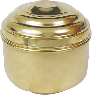 Spillbox Brass Box Pooja | Puja | Roli | Chawal | Chandan | Haldi | Kumkum Puja Box | Sindoor | Turmeric | Dabbi | Dibbi | Dhani | Dani Lid Holder- Tall brass box