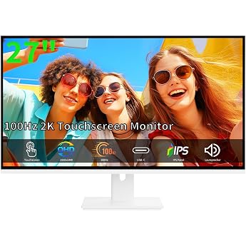 Touchscreen-Monitor 2K 27 Zoll IPS Gaming 100 Hz Monitor 10-Punkt-Touch QHD 2560 x 1440 PC-Display HDMI- VGA- und USB-C-Anschl sse integrierte Lautsprecher wei