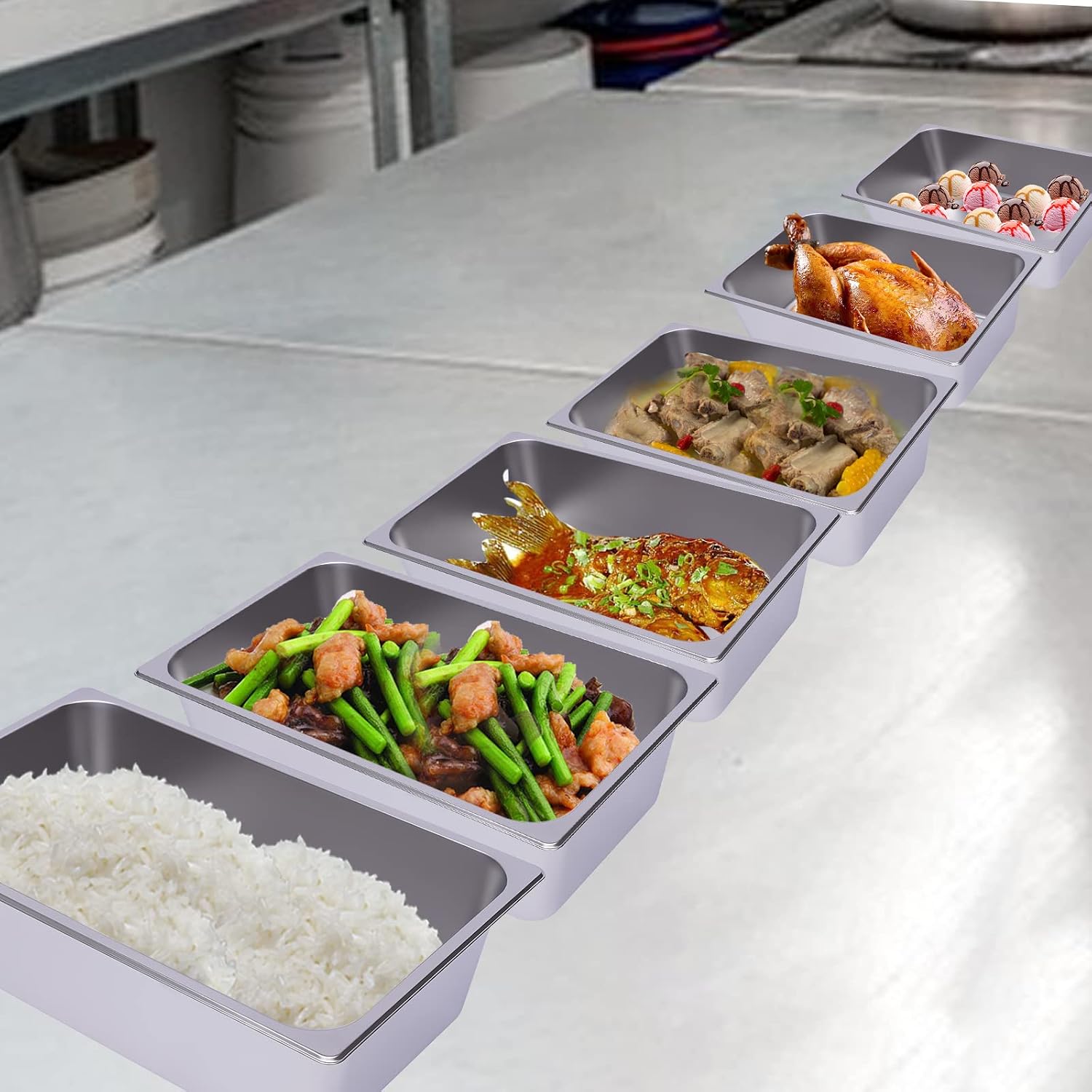 Full Size 6" Deep Steam Table Pan(Set of 6 Pcs), 22 Quart Stainless Steel Steam Pans Anti-Jam Hotel Pan Food Pans (20.87x12.99 x 6 Inch) Restaurant Supplies Buffet Servers Pot
