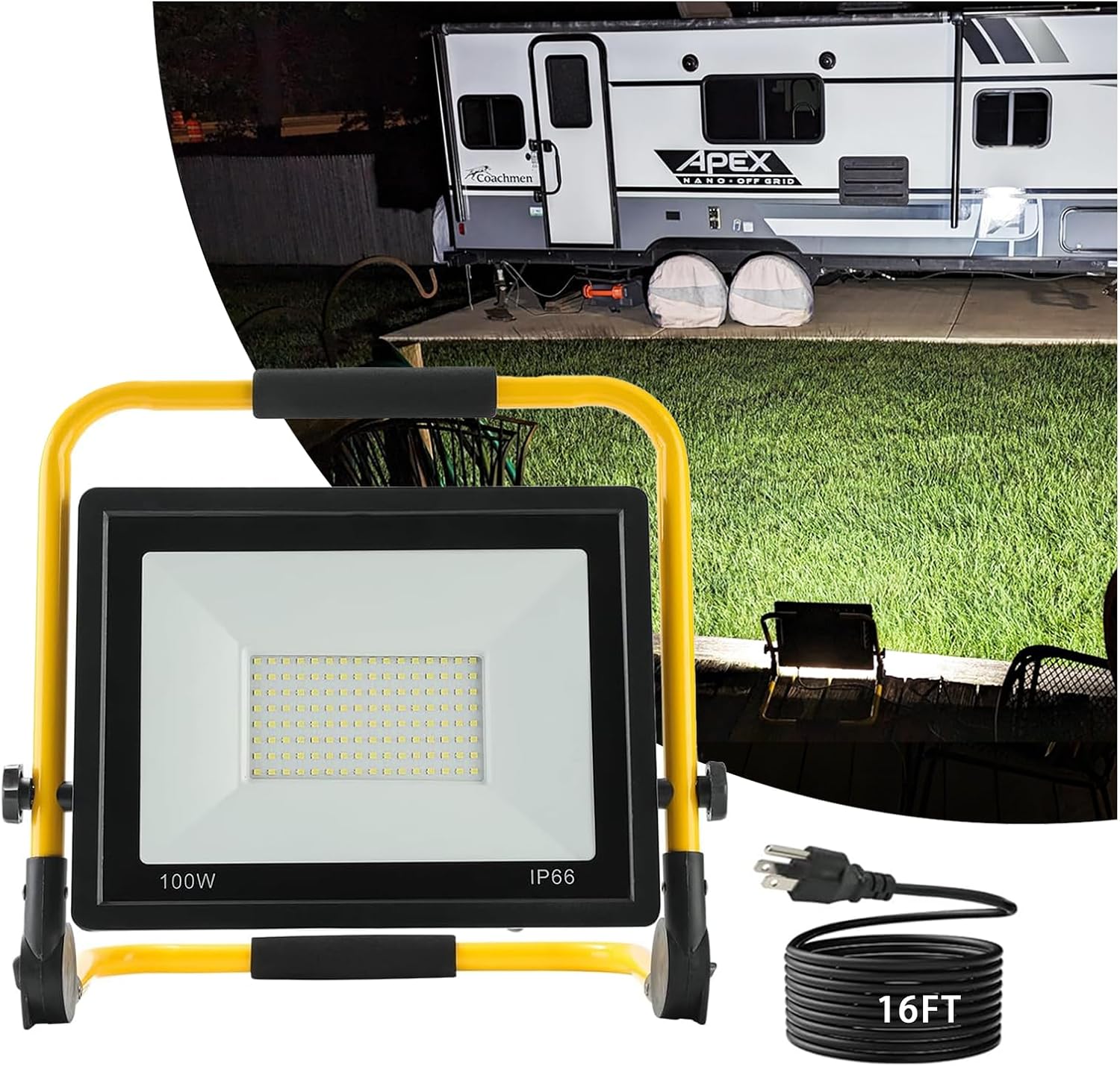 10000 LM 100W LED Work Light with 16.4FT Cord, Portable Job Site Lighting for Workshop Garage Construction Site, Aluminum IP66 Waterproof Flood Light Outdoor/Indoor Work Lamp