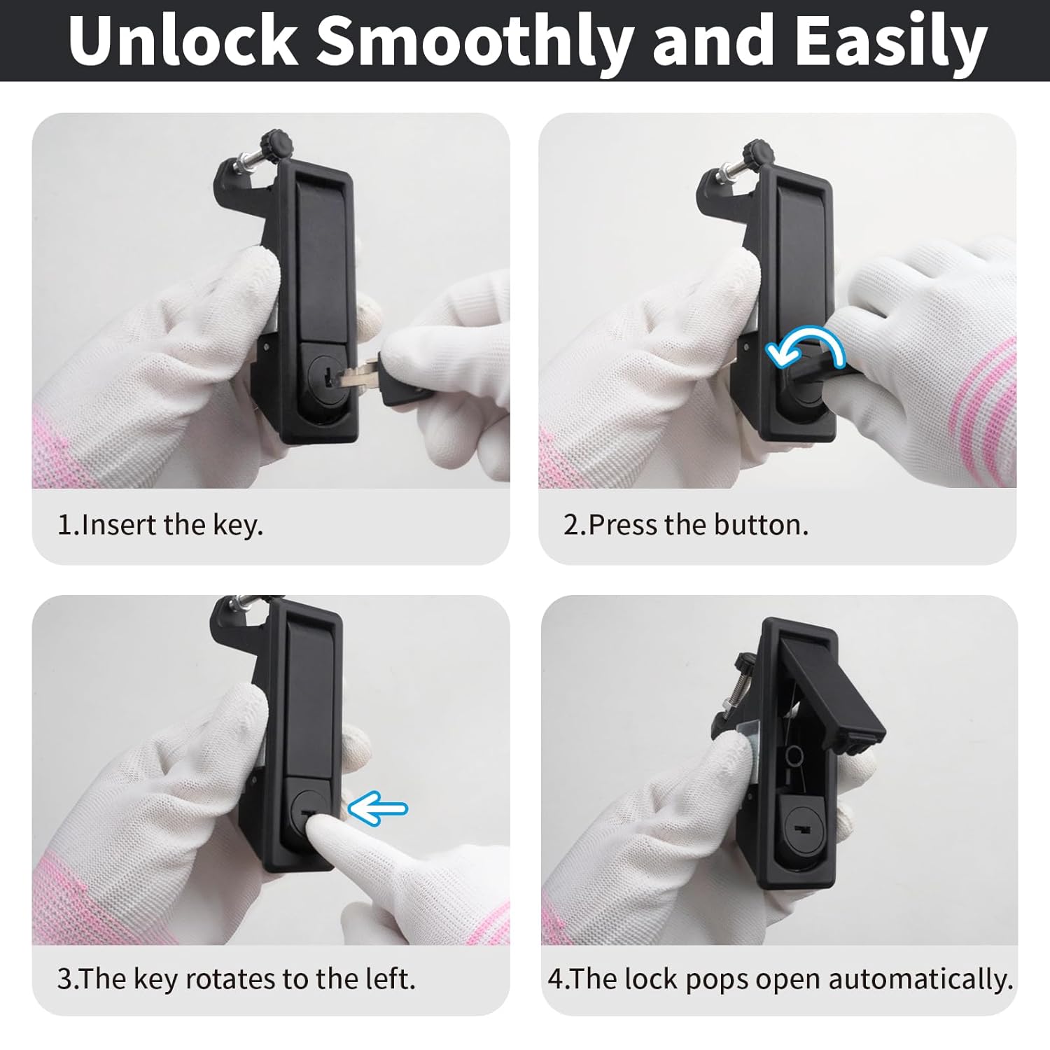 Compression Latch Lock, 4PCS Black Zinc Alloy Flush trigger latch, push button Adjustable Lever Hand Operated for Marine Boat Hatches Electrical Enclosures Cabinets, 4 Pack with Keys (3.4"x1")