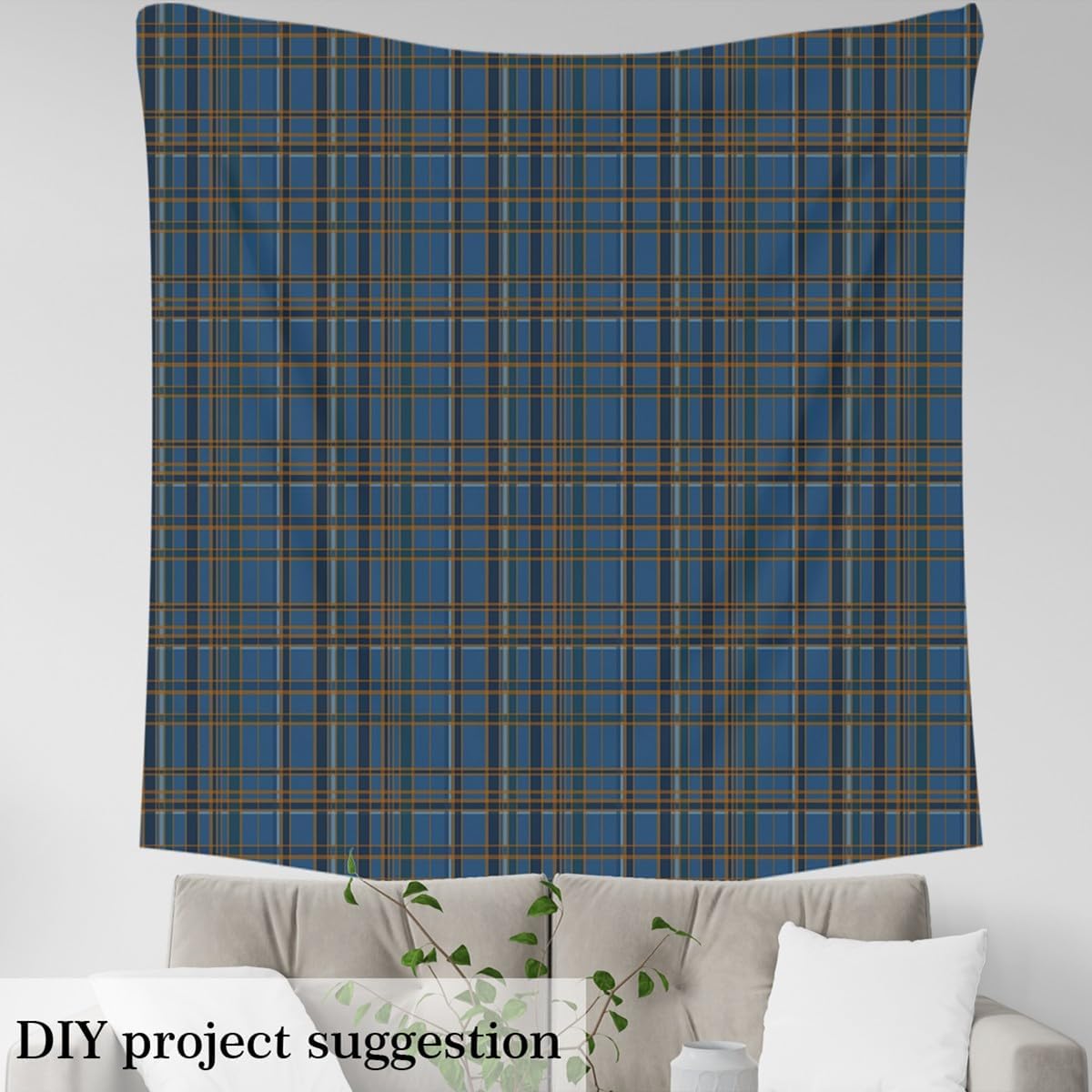 Plaid Fabric by The Yard, Retro Grid Upholstery, Buffalo Check Stripe Decorative, Vintage Geometric Indoor/Outdoor, Orange Blue, 2 Yards