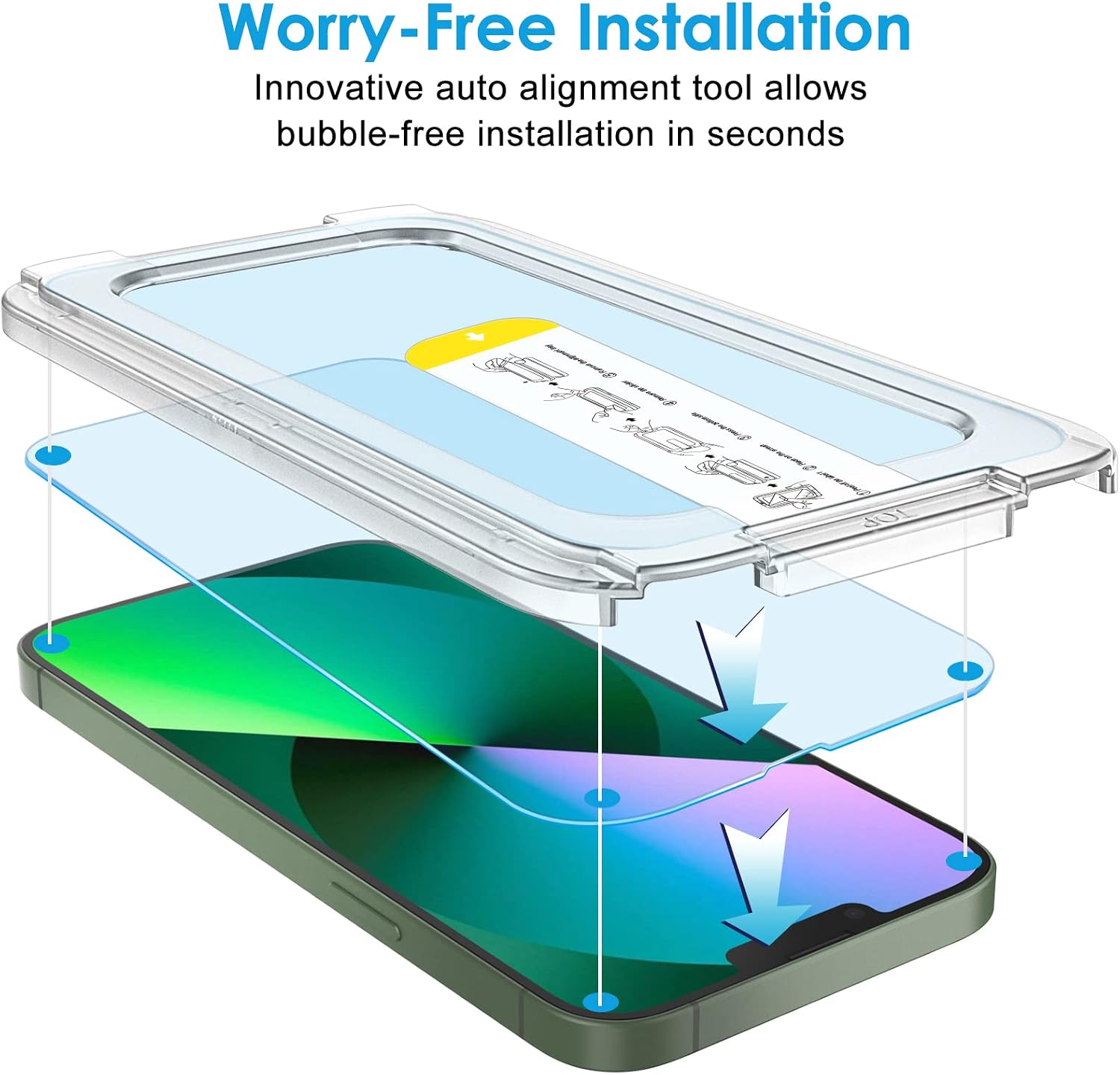 JETech One Touch Install Screen Protector for iPhone 13/13 Pro 6.1-Inch, Full Coverage Tempered Glass Film, Auto Alignment Tool Kit, HD Clear, 2-Pack
