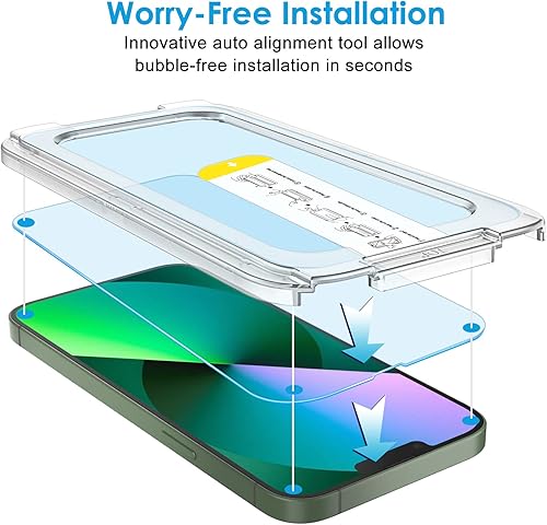 Miniatura 2 de JETech One Touch Install Protector de pantalla para iPhone 1313 Pro de 6.1 pulgadas, película de vidrio templado de cobertura completa, kit de