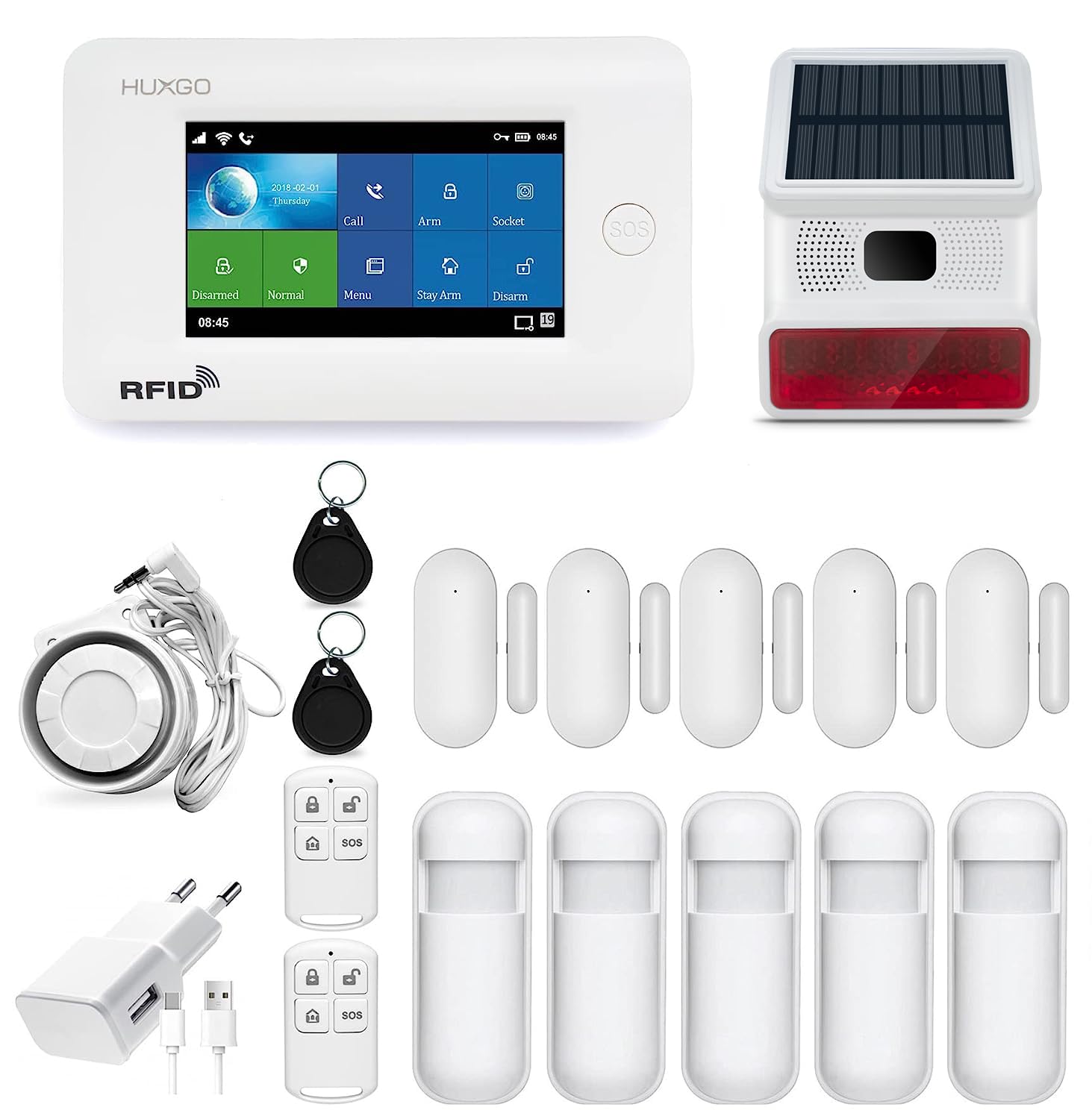 HXA006, Système d'alarme sans Fil, 5X détecteurs de Mouvement, 5X détecteur d'ouverture de Porte/fenêtrel, sirène sans Fil Modules : WiFi+ GSM 4G, alertes SMS, contrôle par téléphone