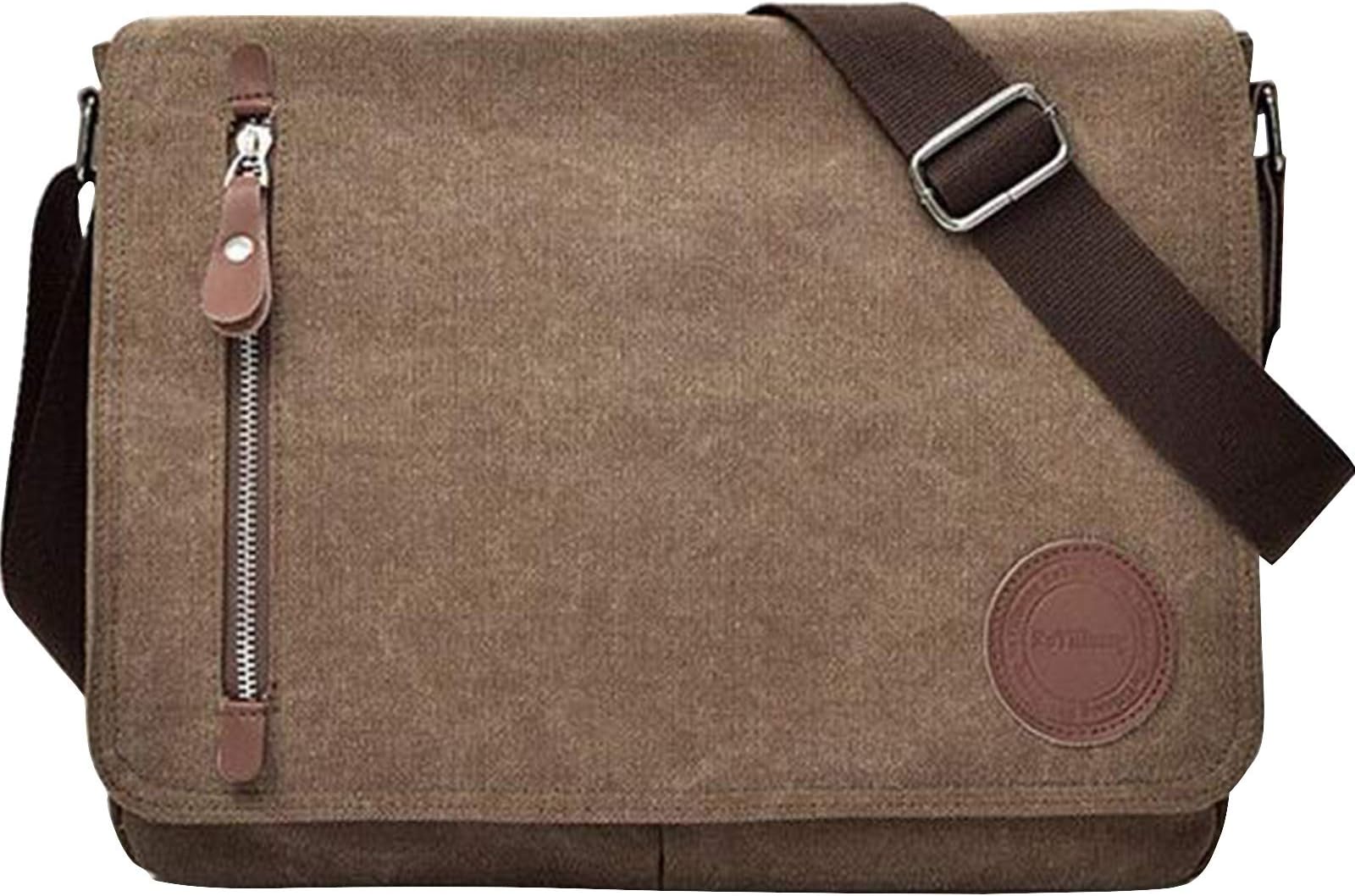 Vintage Canvas Satchel Messenger Bag for Men Women, Travel Shoulder bag Satchel Crossbody Bag for 11.6-13.3 inch Laptop Chromebook computer (Coffee)