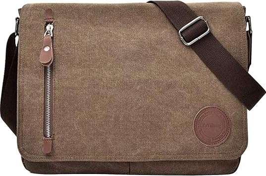 Vintage Canvas Satchel Messenger Bag for Men Women, Travel Shoulder bag Satchel Crossbody Bag for 11.6-13.3 inch Laptop Chromebook computer Coffee