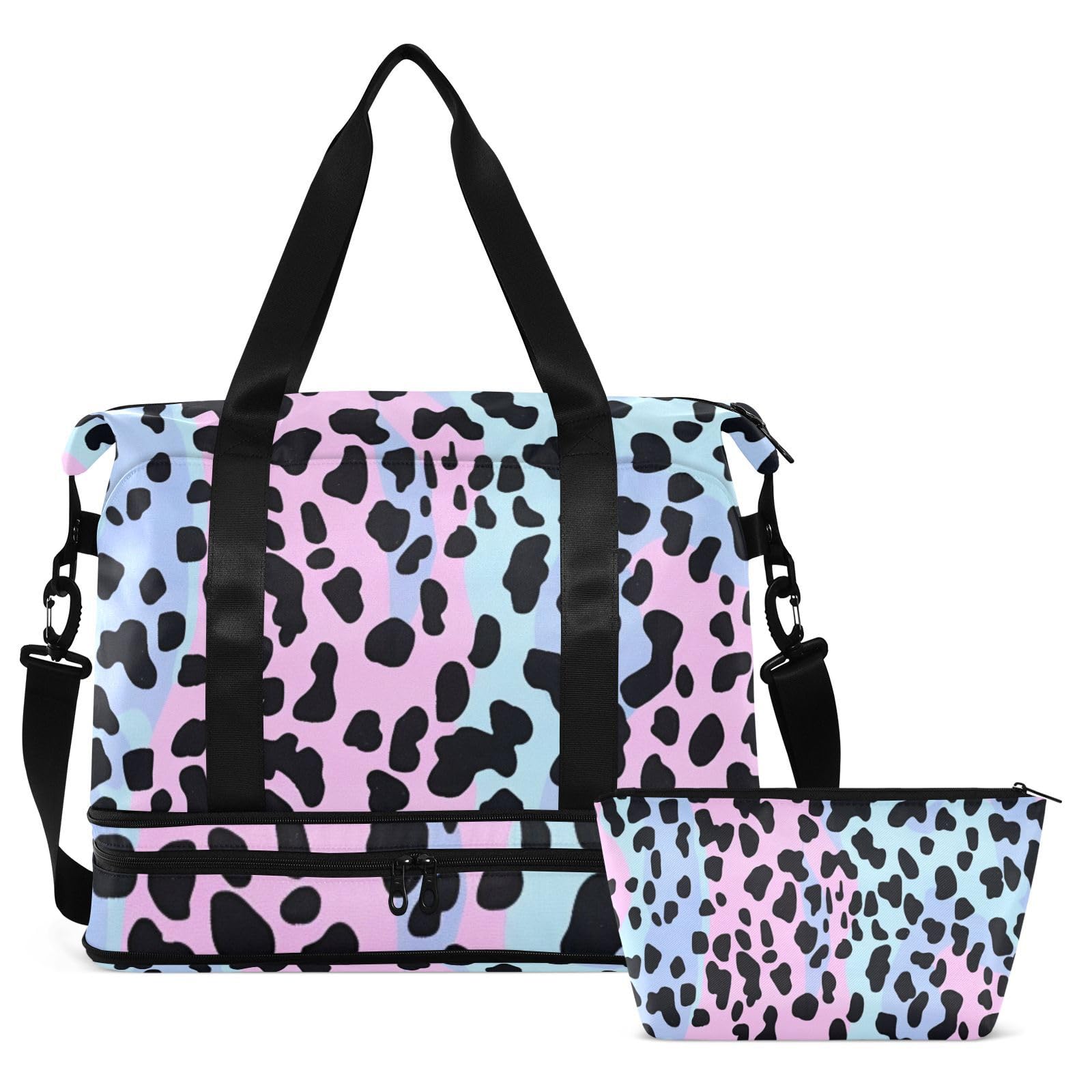 Bolsa de mano moderna con estampado de leopardo para fin de semana con bolsillo húmedo y correa ajustable para gimnasio, gran capacidad para hombres y mujeres