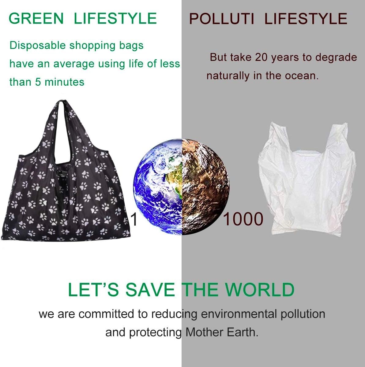 Easy Eco Grocery Bags Reusable Foldable 6 Pack Shopping Bags XXL 50 LBS, Washable, Durable and Lightweight. (Double Max#1) : Home & Kitchen