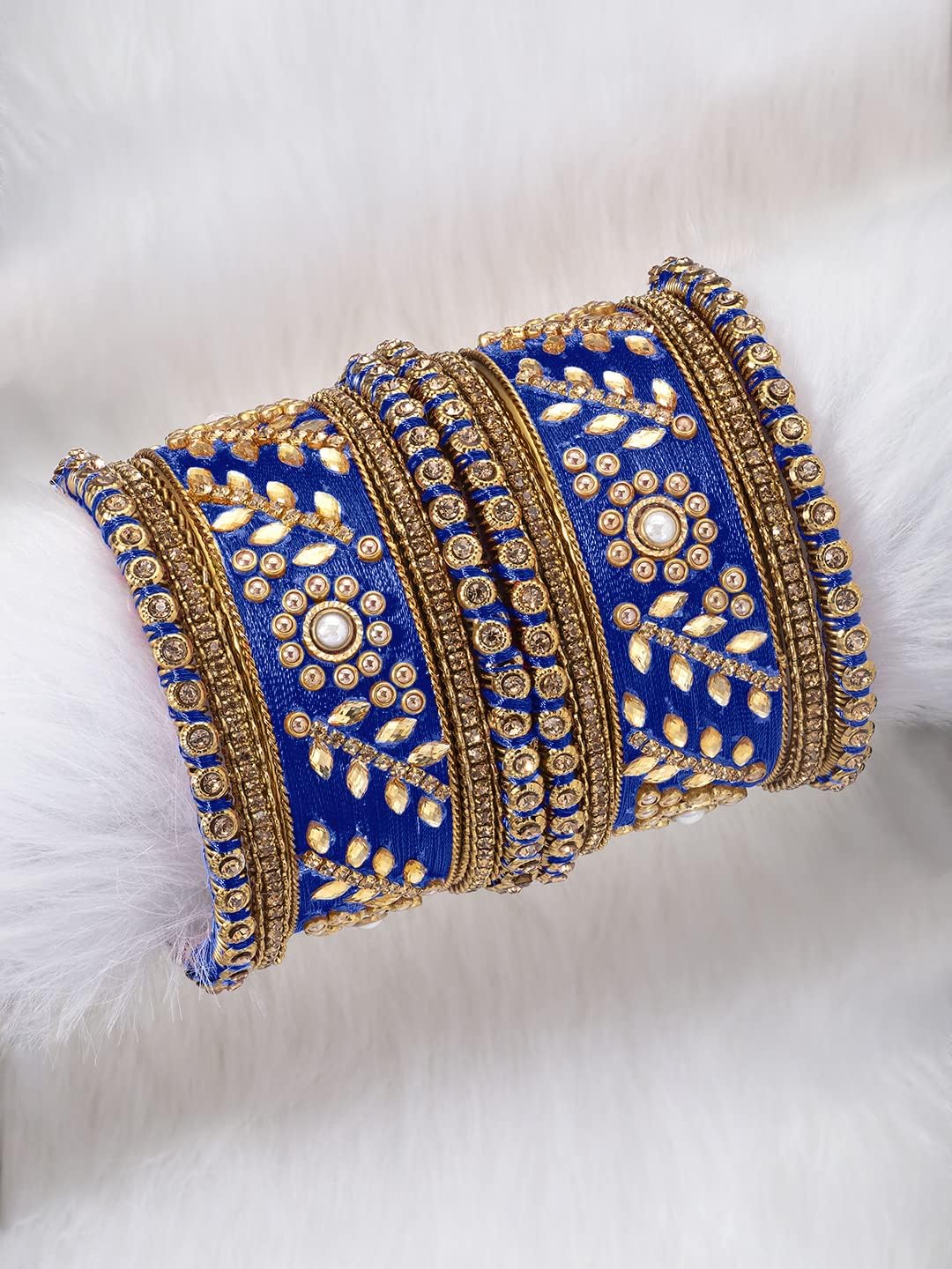 Aheli Traditional Wedding Designer Silk Thread Faux Stone Studded Bridal Bangle Set Chuda Indian Ethnic Bollywood Fashion Jewelry Gift for Women Blue