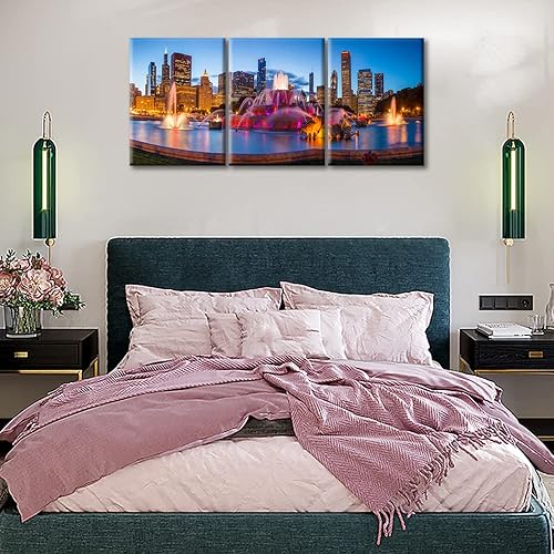 Miniatura 3 de American City - Lienzo decorativo para pared, 3 paneles extra grande de la ciudad de Chicago, impresión en lienzo grande del horizonte de la ciudad