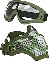Vista 17 de AOUTACC Máscara y gafas de Airsoft, media máscara de malla de acero y gafas para CS Paintball, tiro, juego de guerra, cosplay