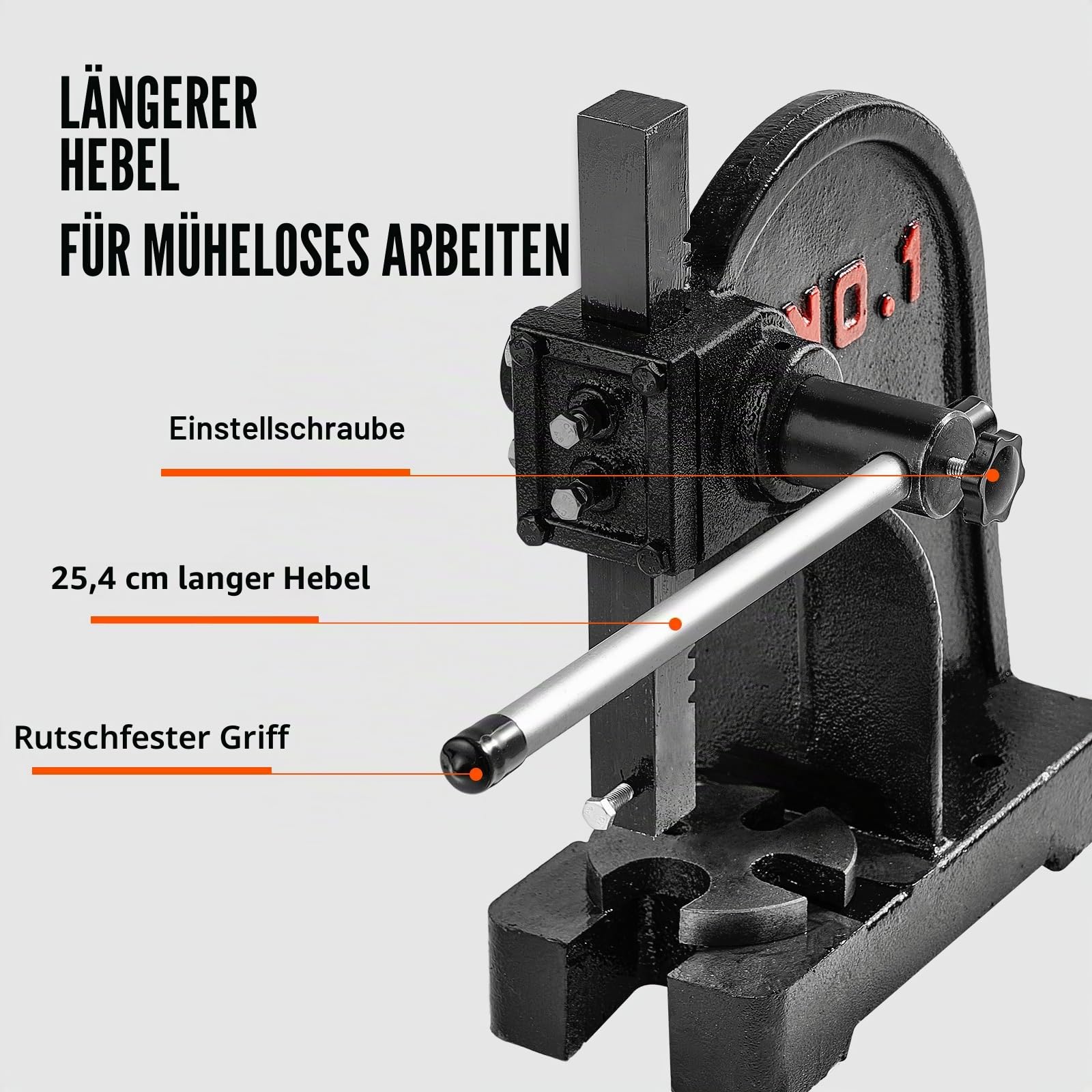 VEVOR Dornpresse 1 t Handhebelpresse 150 mm Maximale Höhe Gusseisen Desktop-Stanzpresse