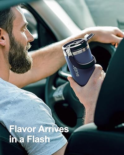 Miniatura 7 de BUZIO Vaso de 40 onzas con asa, vaso de agua aislado con tapa 2 en 1 y popote, vaso de acero inoxidable con doble pared recubrimiento de polvo, taza