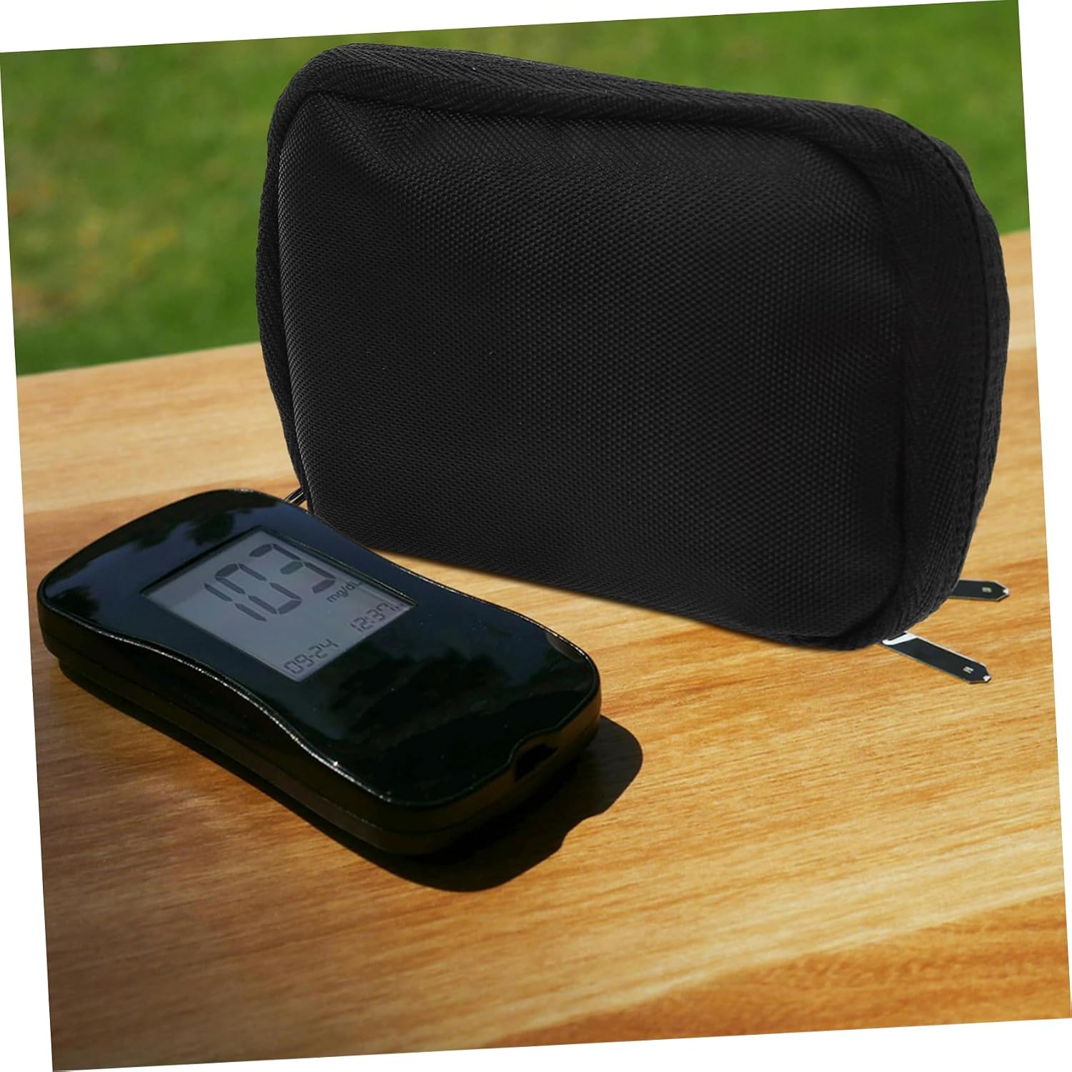 17pcs Organizer Convenient Storage Pouch for Blood Glucose Monitors Compact Supplies Case for Travel Home and Business Use Stylish Black Design Lightweight and Portable