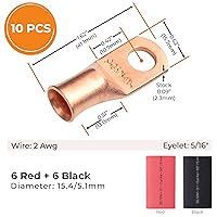 Vista 401 de SELTERM - 2 terminales de anillo resistentes para cable de batería, calibre 4 AWG, pernos de 3/8 pulgadas, terminales de calibre 4, ojales de cobre