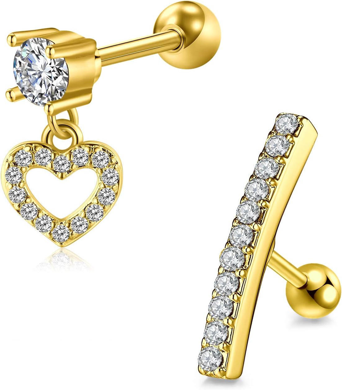 Briana Williams16G Cartilage Earrings for Women Stainless Steel Ear Helix Piercing Stud CZ Tragus Piercing Jewellery Silver Gold