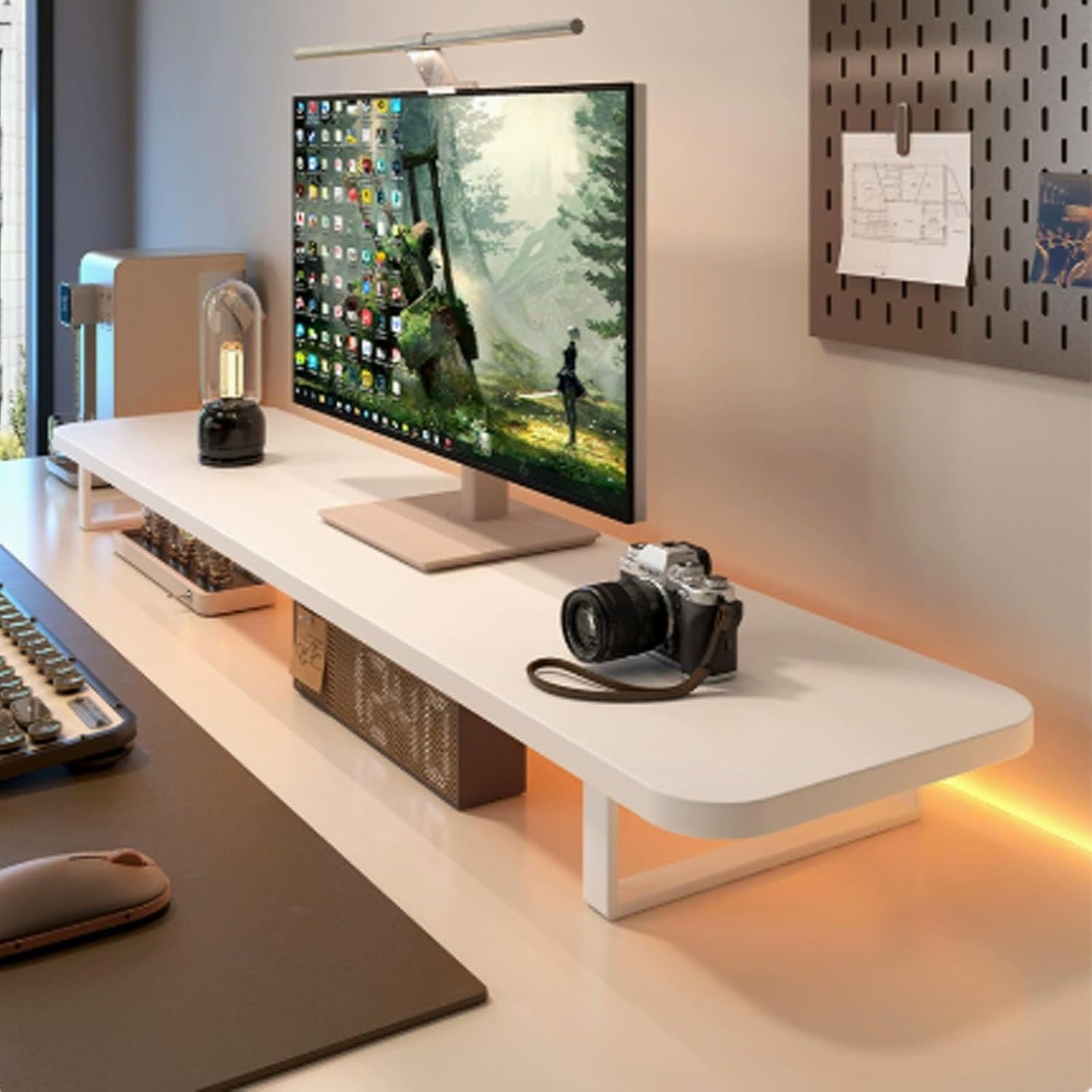 Monitor Stand Riser with Storage, Modern Monitor Stand for Desk, Ergonomic Wood & Metal PC Monitor Stand for Home Office(Black,100cm/39.3in)