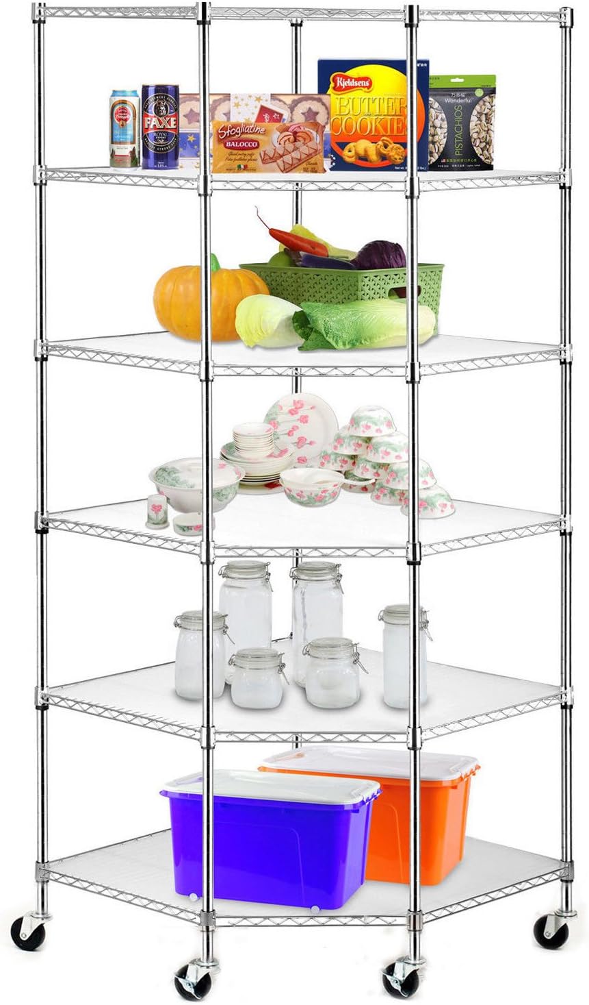 Wire Steel 6Tier Corner Shelf Garage Storage Shelving Rack