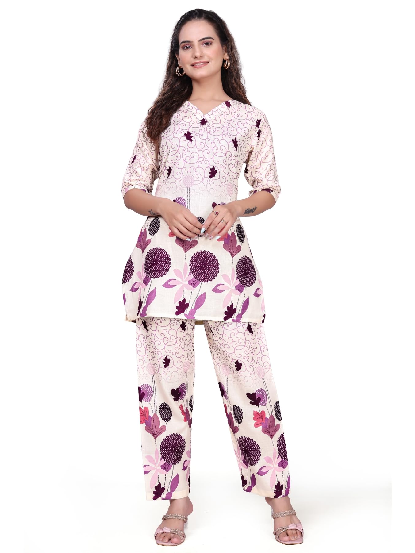 Floral Women Co Ord Set Cotton Top and Pant Matching Two Piece Outfit for Daily Travel