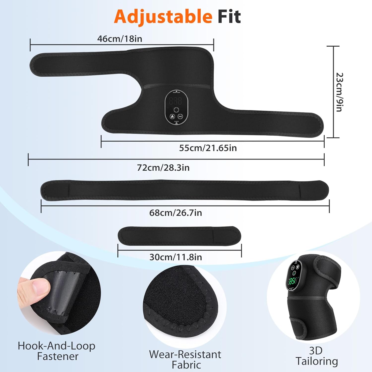 Cordless Knee Heating Pad - 6 Heating Levels, 3 Vibration Modes, Adjustable Timer, 3-in-1 Heated Wrap for Shoulder, Elbow, Knee - Men & Women (Black(pair))