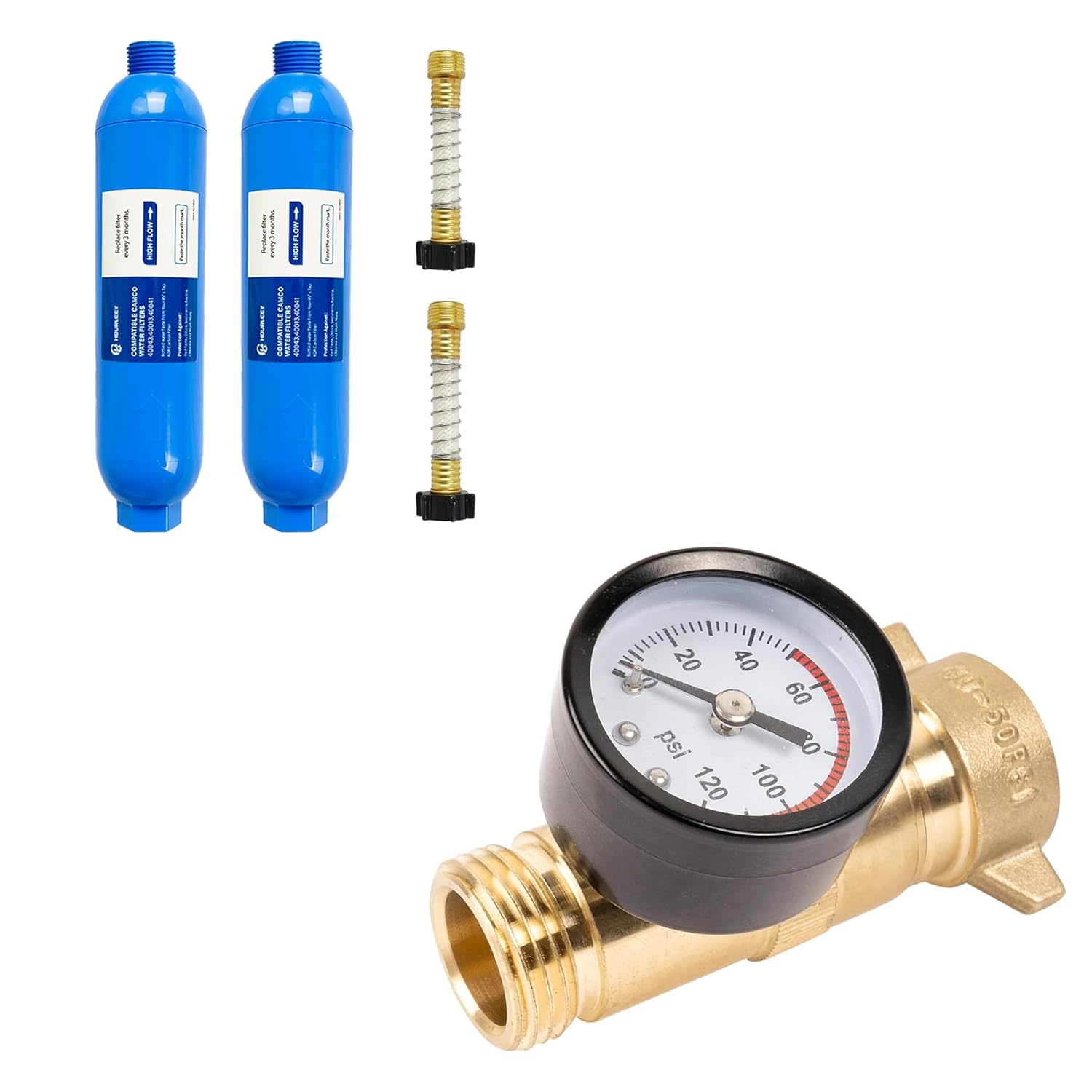 Hourleey RV Inline Water Filter + Hi-Flow RV Water Regulator with Filter Screen