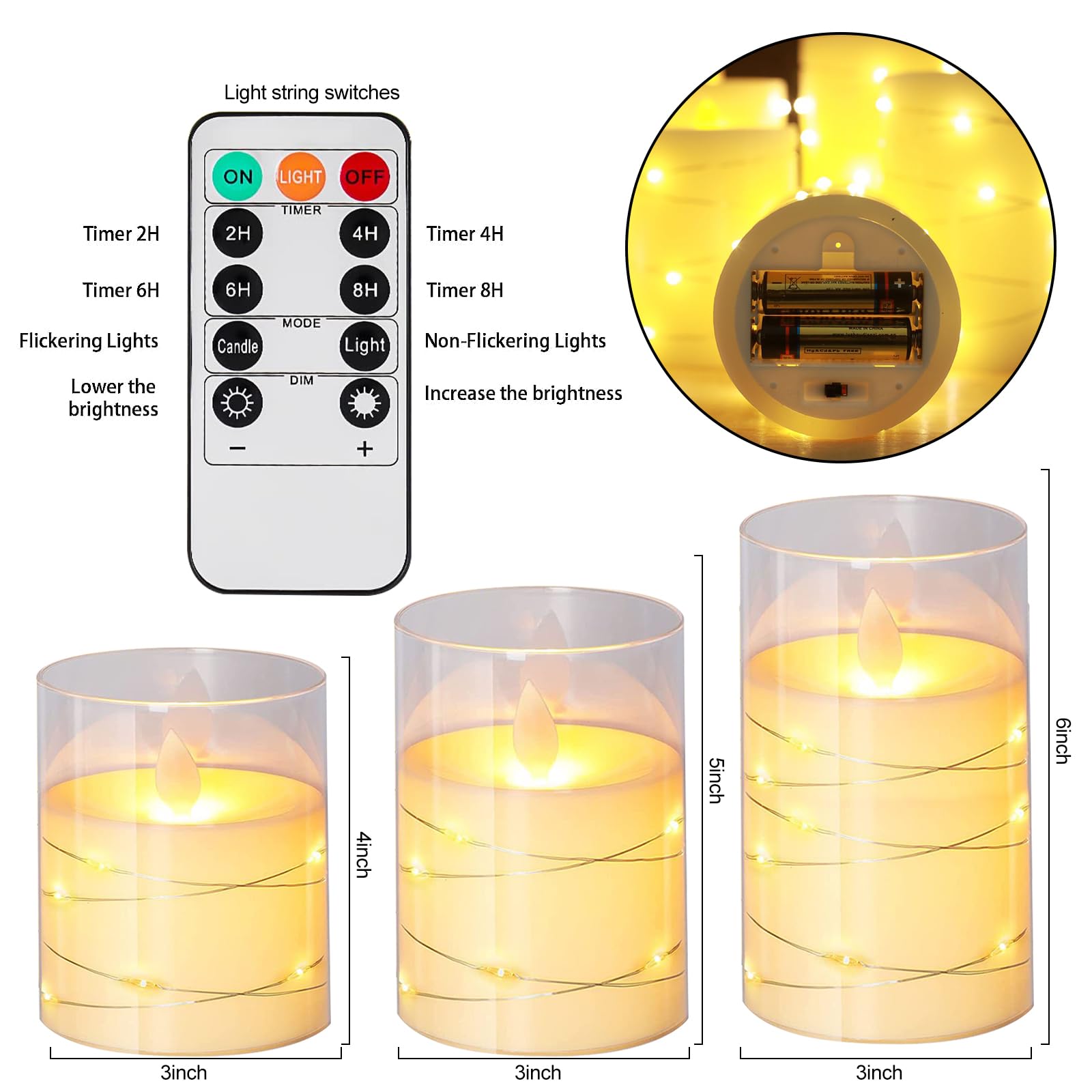 HIYAA Candele A LED Senza Fiamma, In Vetro Grigio, Funzionamento A Batteria Con 554950