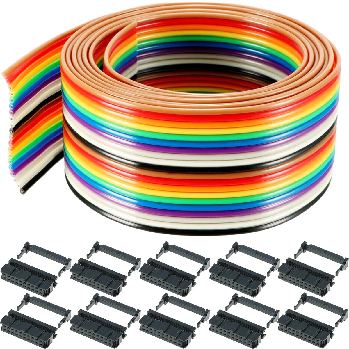 4 Rotoli Di Cavo A Nastro Arcobaleno - 1,27 Mm Passo, 10/14/16/20 Pin, 3 Metri Per Elettronica - Foto 5