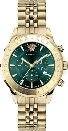 Versace Chrono Signat Men s Watch, Quartz Movement, Gold with Green Dial