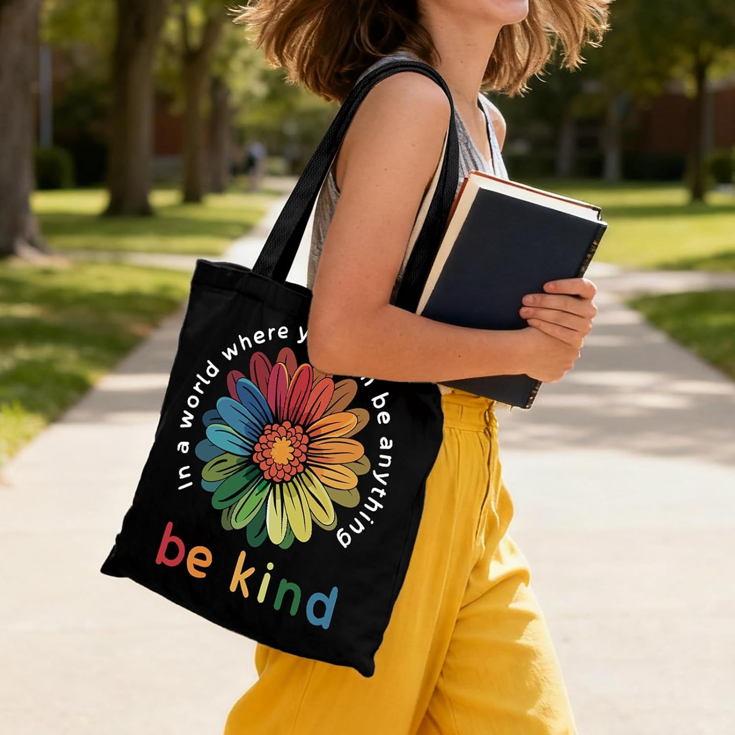 Cute Canvas Tote Bag for Women, Book Totebag with Zipper Pocket image 2