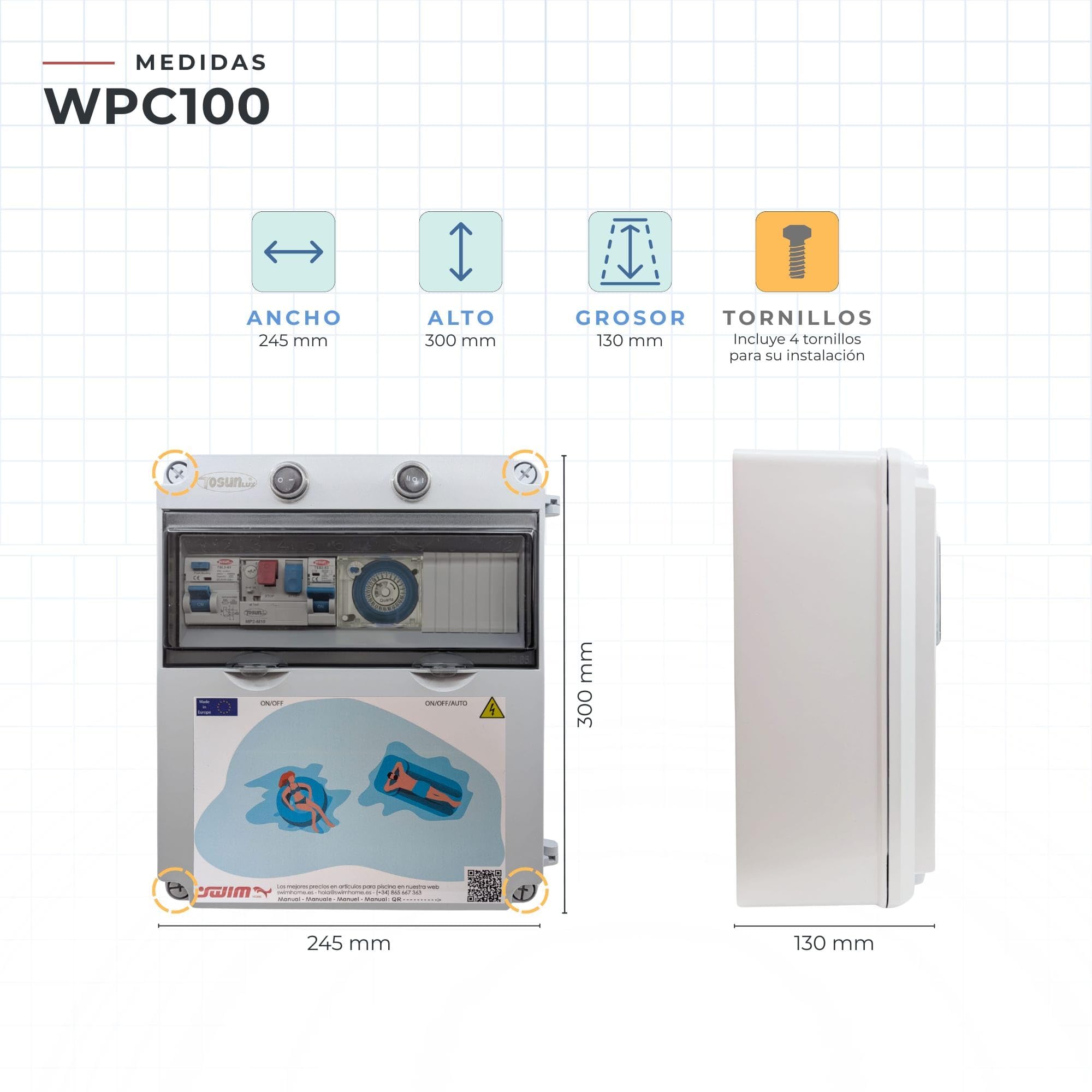 Swimhome Quadro elettrico per piscina Guardamotor, trasformatore 150 W (2 CV (6-10 A))
