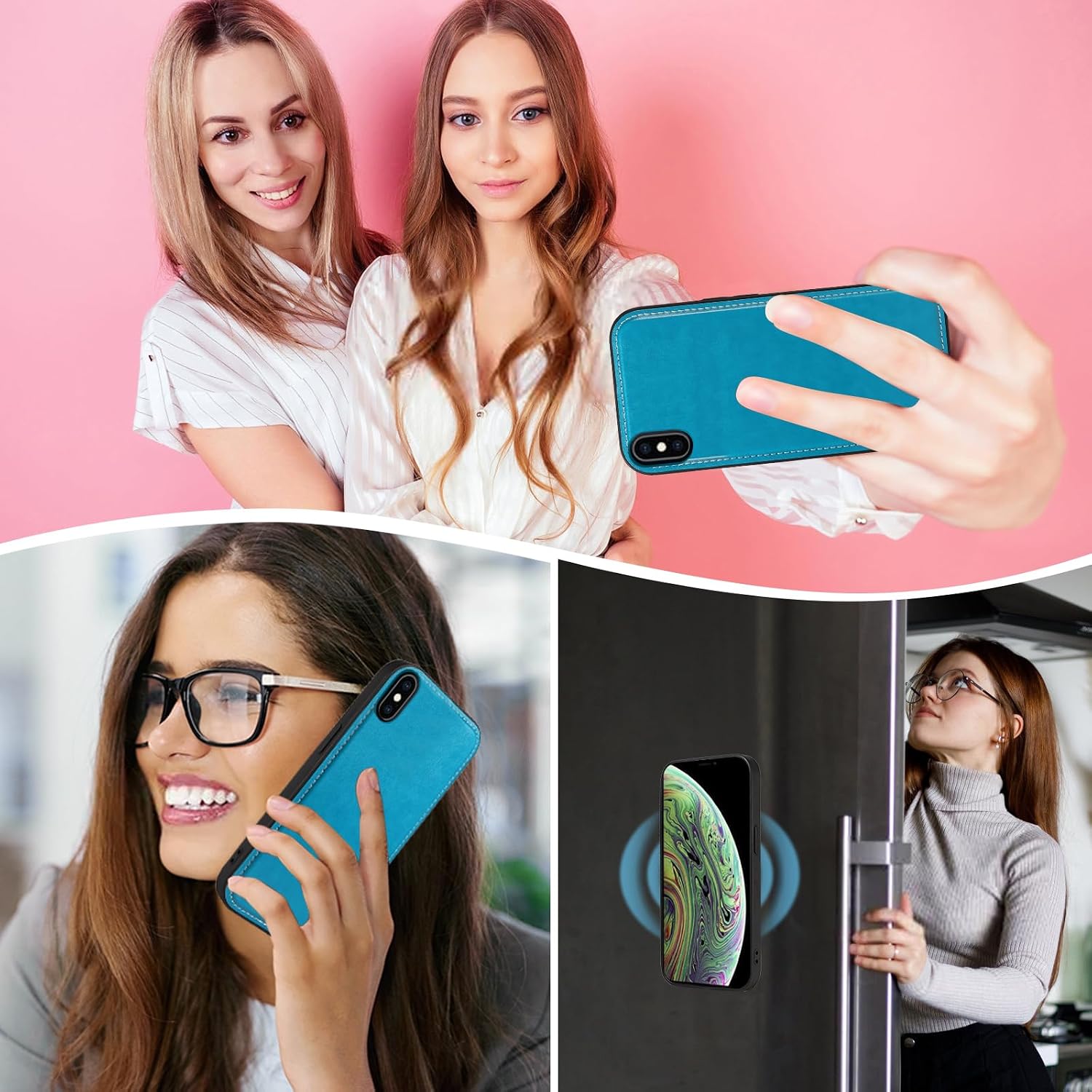 Asuwish Phone Case for iPhone Xs Max Zipper Wallet Detachable Cell Cover with Tempered Glass Screen Protector Strap Flower Credit Card Holder i X XR Xsmax 10x SX Xmax 10xs 10s 10 Plus Xmaxs Women Blue