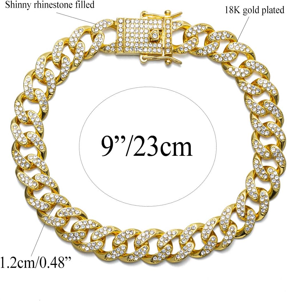 kelistom Cuban Link Anklet Bracelet for Women Men Hip-hop 18K Gold/White Gold Plated Iced Out Rhinestones Filled Chain Ankle Bracelets, 9" 10" 11" - Image 2