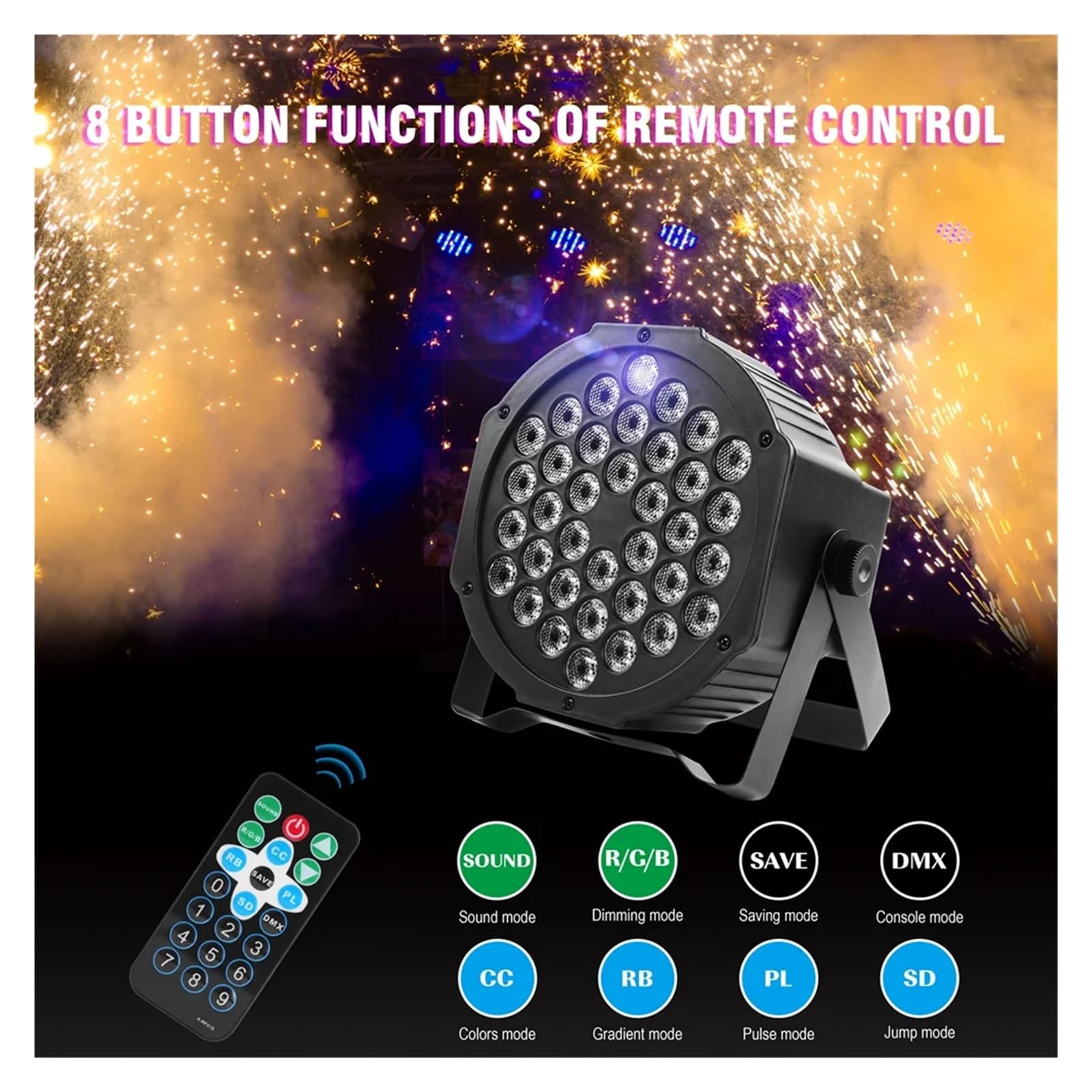 4 Uds 36 LEDs RGB Par luz con control remoto inalámbrico DMX activado por sonido for Fiesta de DJ iluminación efectos escenario Navidad