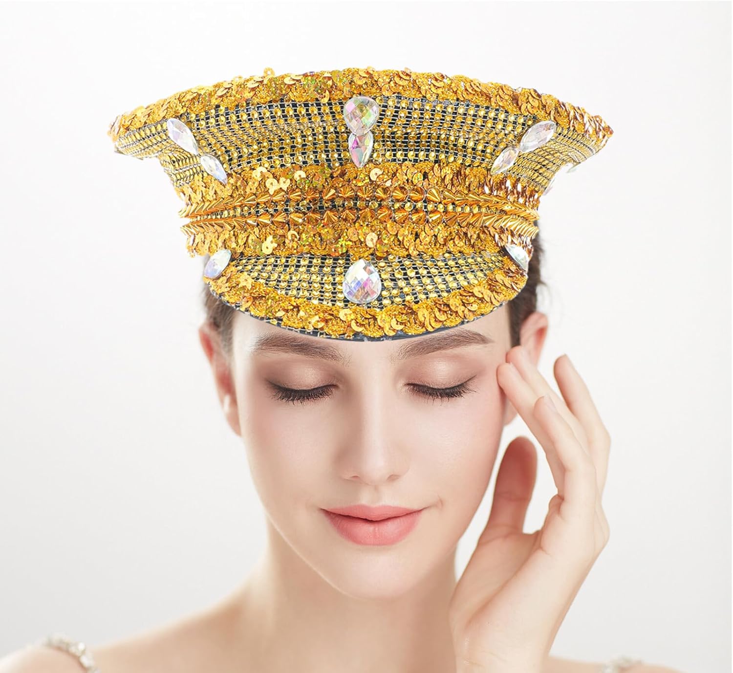 Jeweled Bridal Hat Captain Hat with Crystals Hat for Wedding Girl Officer Hat for Wedding Bachelorette Party Gold