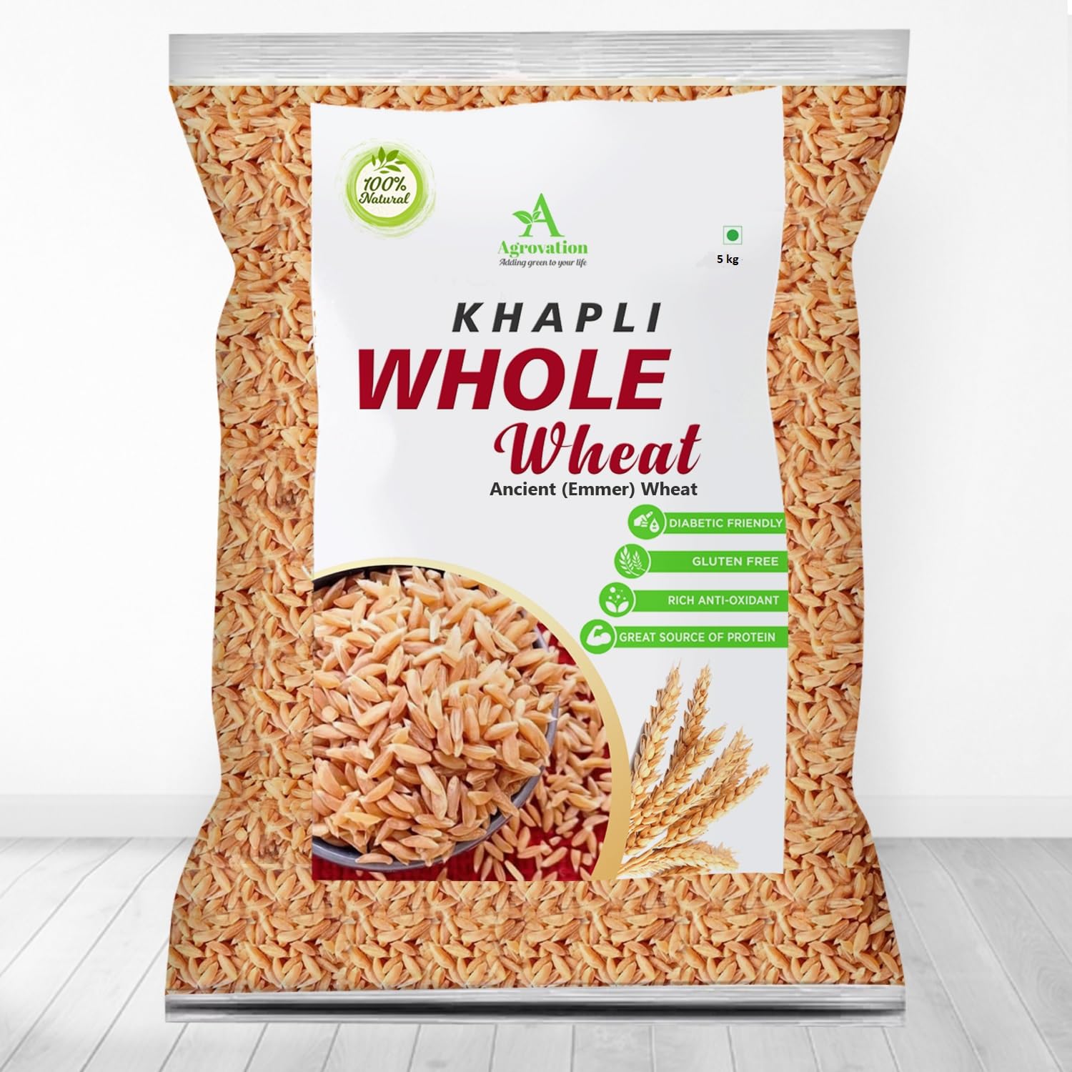 AGROVATION Khapli Wheat (Emmer Wheat) - 5 KG Natural Farming | Ancient Verity | Low Gluten