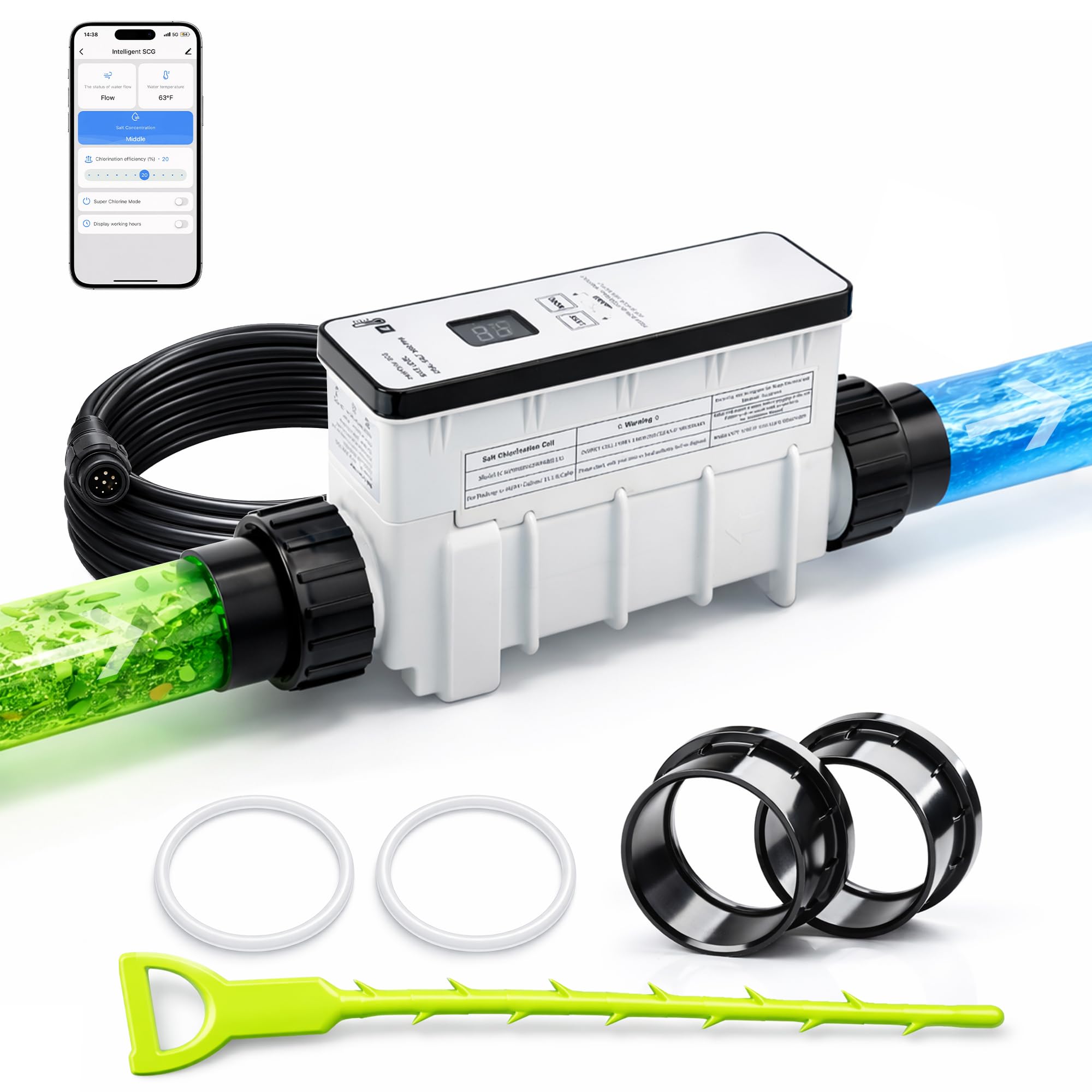 IC40 - Generador de cloro de celdas salinas, compatible con Pentair IntelliChlor IC40 EC-520555, sistema de clorador de piscina de agua salada para piscinas enterradas de hasta 40,000 galones