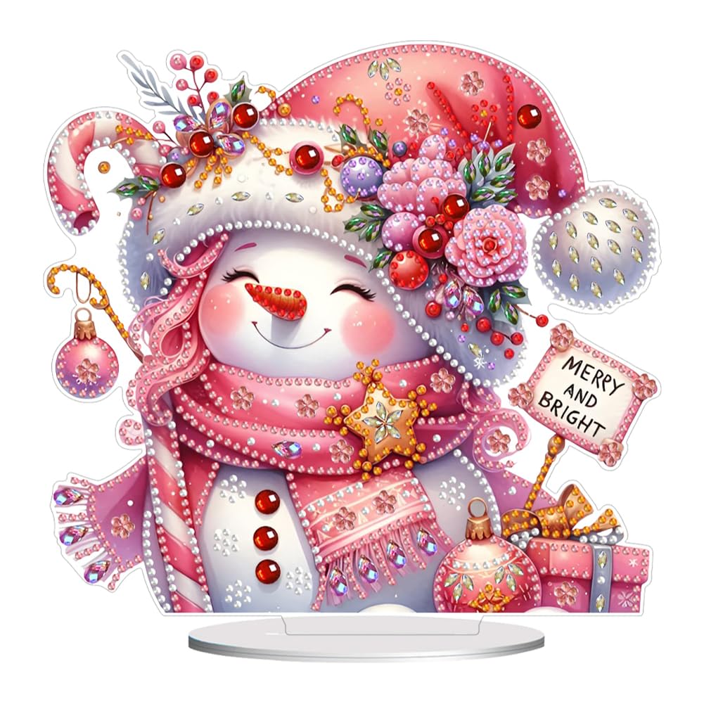 AMZGSHOP 5D Christmas Diamond Art Desk Ornaments, DIY Snowman & Reindeer Acrylic Tabletop Decoration, Single Sided Diamond Art Table Top Decorations for Holiday Gifts & Home Xmas Decor