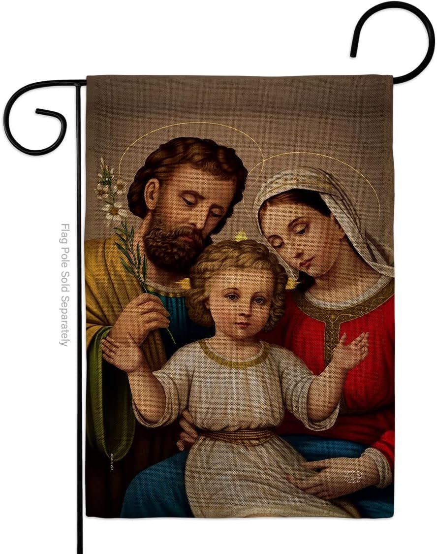 Holy Family Burlap Garden Flag Religious Faith Hope Grace Peace Dove Christian Religion Easter Small Decorative Gift Yard House Banner Double-Sided Made In USA 13 X 18.5