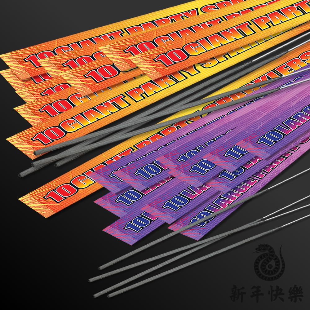 Pack of 200 Party Sparklers (100 Giant and 100 Large), Long Burn and Lots of Sparks - Great for all Occasions
